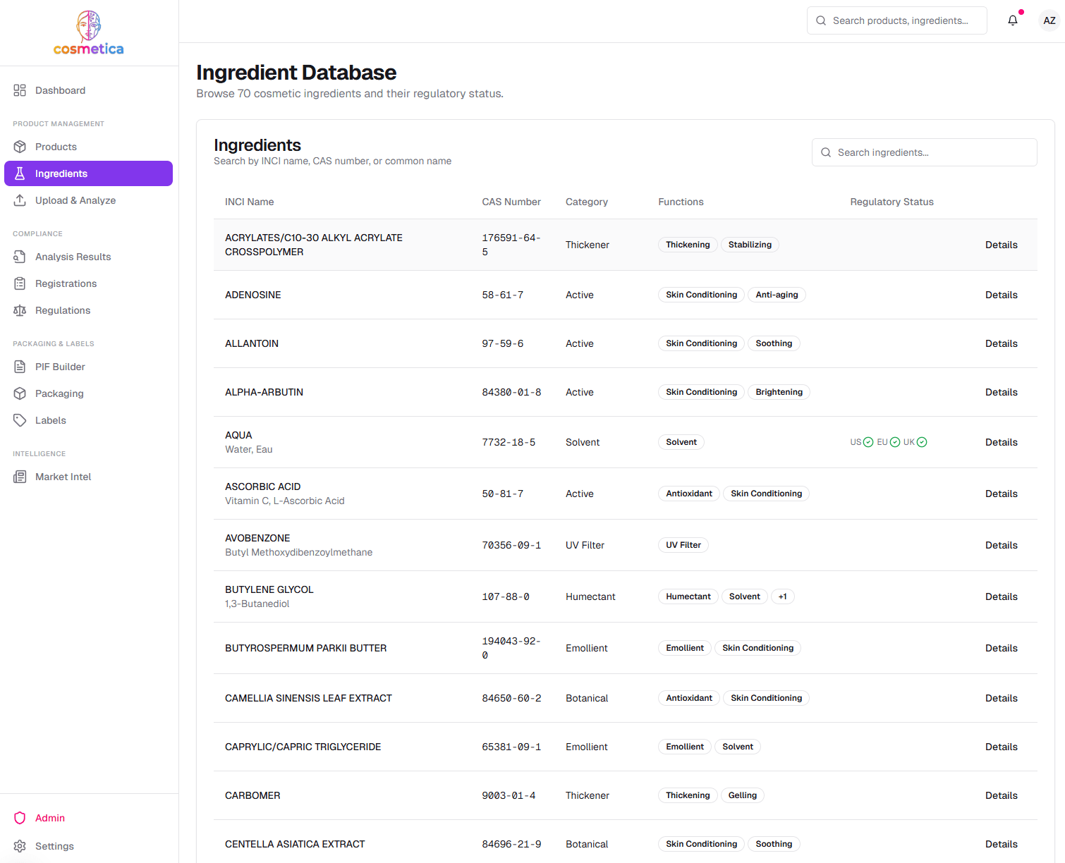 Cosmetica — Ingredient Database