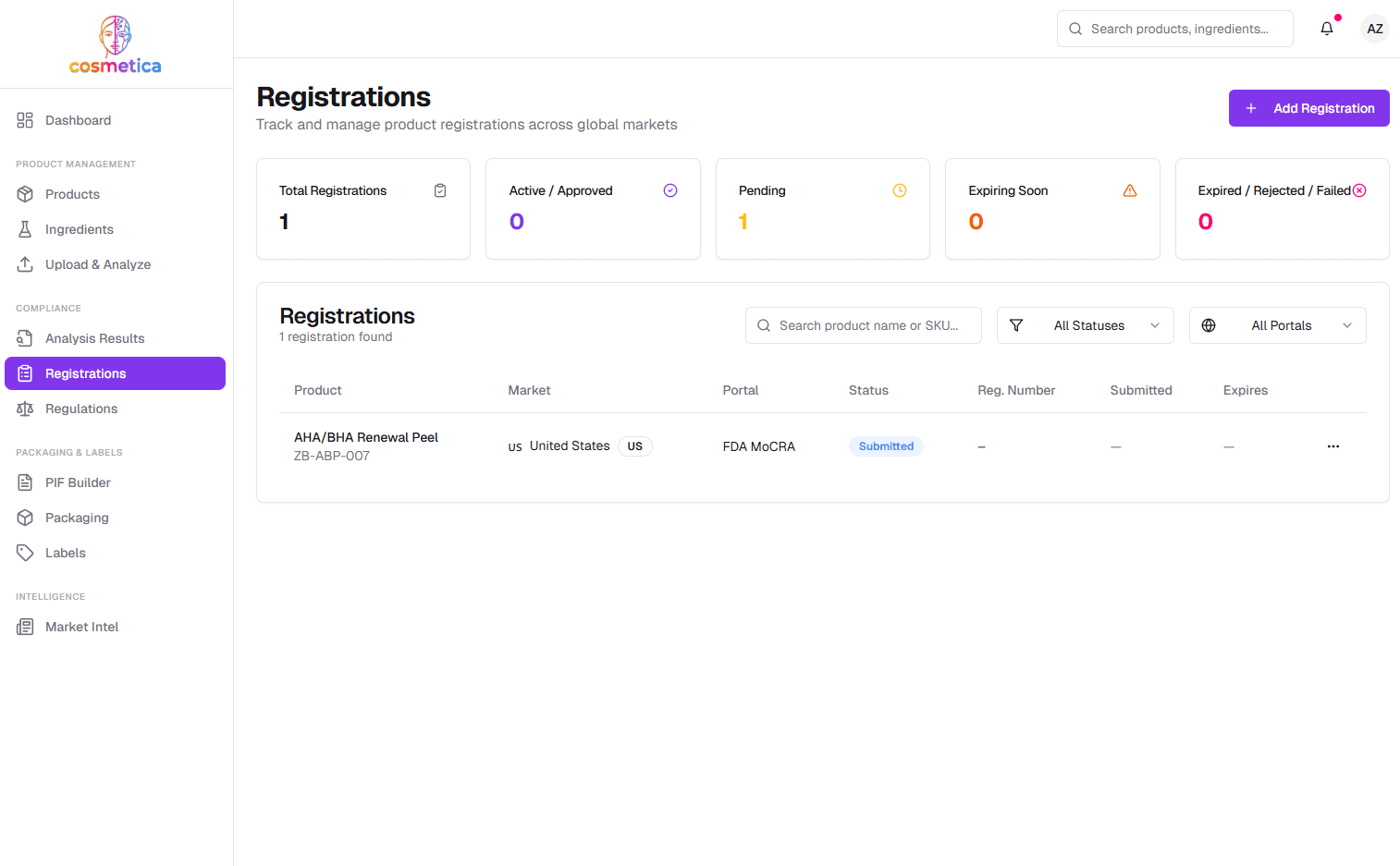 Cosmetica — Registrations