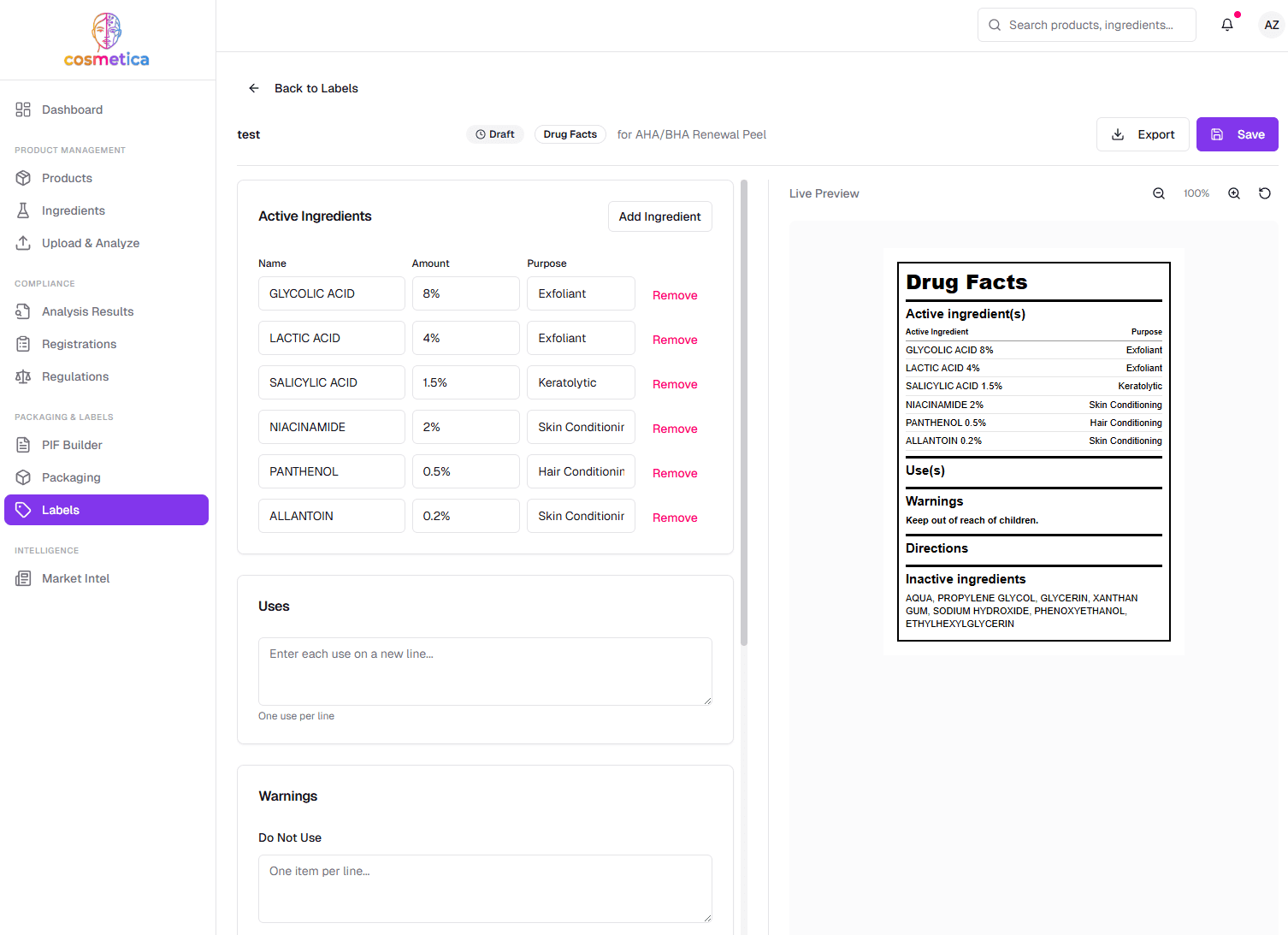 Cosmetica — Label Generator